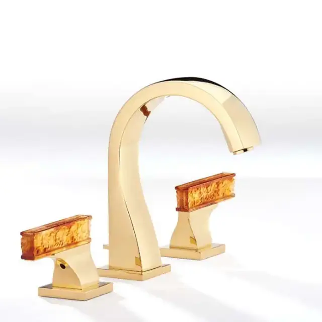 THG Ginkgo Смеситель для раковины, 3 отв., цвет: золото/хрусталь