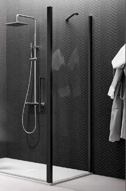 NOVELLINI YOUNG Боковая стенка 790-810х2000 мм., для установки с дверью, профиль черный матовый, стекло прозрачное