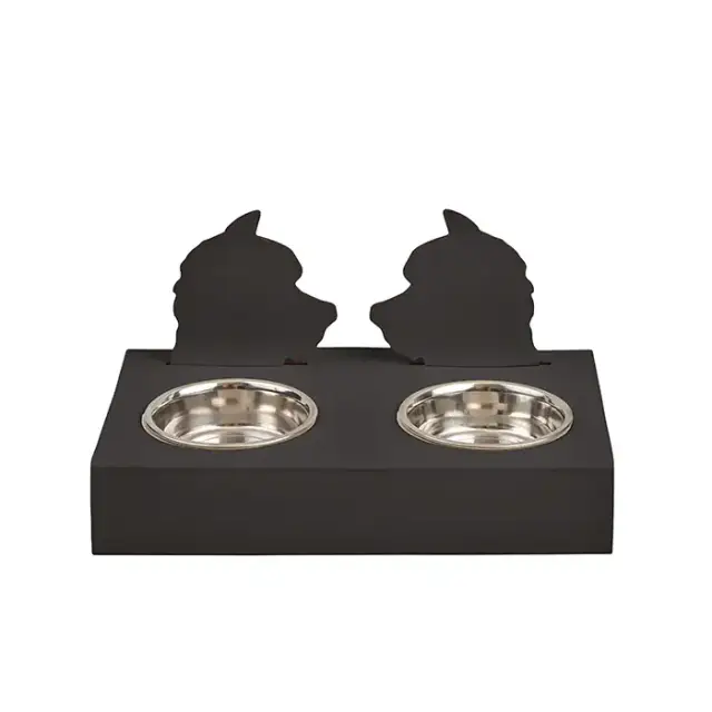 ADJ Подставка с мисками Dog, хром, 40x22xH7.5 см., цвет: шоколад/капучино