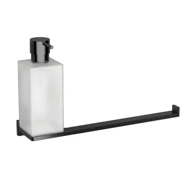 Colombo Look Дозатор для жидкого мыла с полотенцедержателем, подвесной, цвет: PVD графит полированный/матовое стекло