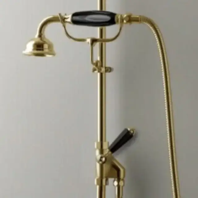 Devon&Devon Ручной душ с переключателем и держателем с черной ручкой, цвет: светлое золото