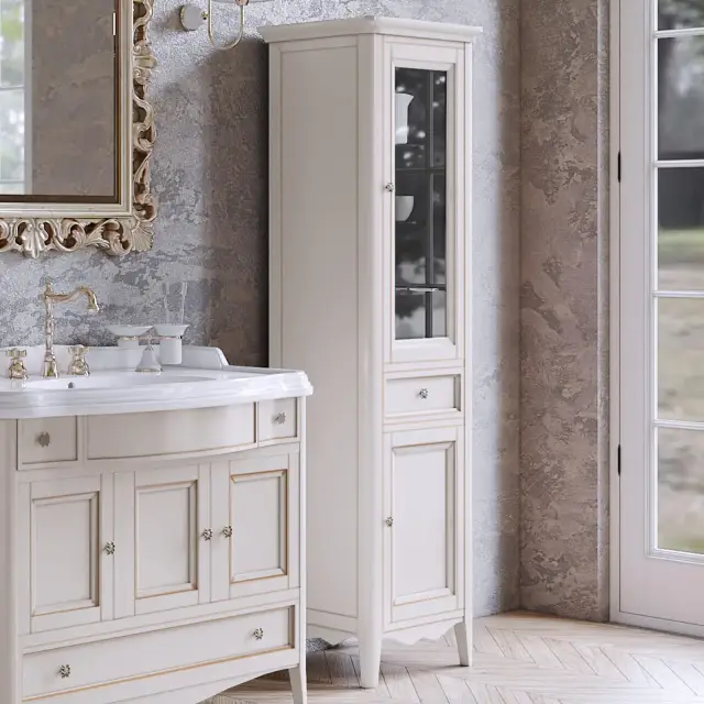 TW Veronica, Колонна 50.2/45x40/37.4 x h172см, 1выдв.ящик, 2 распашные дверки, доводчики Blum (петли справа-DX), напольная, цвет: VINTAGE, ручки: Riflesso бронза