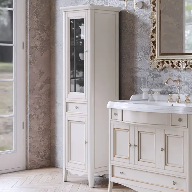 TW Veronica, Колонна 50.2/45x40/37.4 x h172см, 1выдв.ящик, 2 распашные дверки, доводчики Blum (петли слева-SX), напольная, цвет: VINTAGE, ручки: Riflesso бронза