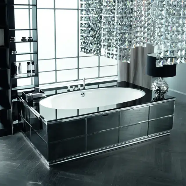 VITAGE milldue edition Ванна 190х100см, стальная, подача воды из водослива, в комплекте с сифоном, основанием и зеркальным топом, отдельностоящая, цвет: белый/Fum&egrave;