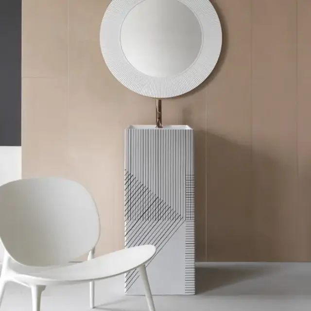 Laufen Kartell Раковина 37.5х43.5х90 см, 1 отв., напольная, без перелива, цвет: белый с черными линиями