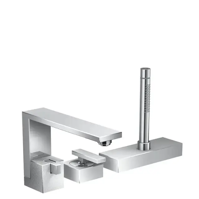 Axor Edge Смеситель на борт ванны, на 3 отв., с ручным душем, излив 210мм, алмазная огранка, цвет: хром