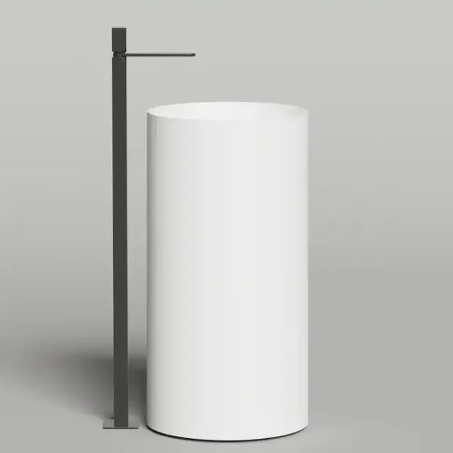 Salini Armonia Round 01 Раковина напольная 45х45х90см, слив в стену, без отв. под смес, с декор.накладкой, мат-л: S-Sense, цвет: белый глянцевый