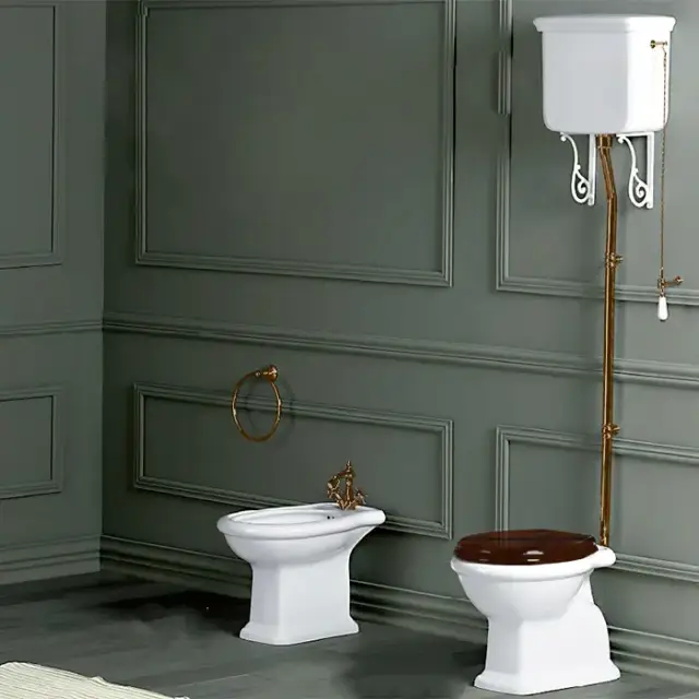 SIMAS Lante Унитаз напольный 38,5х58см, выпуск в пол, с высоким бачком, без кронштейнов, с фурнитурой цвета бронза