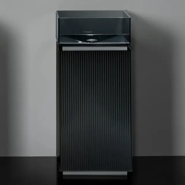 Комплект мебели с раковиной Artelinea PLISSE’ COLLECTION PL41D (PLD41D+BPL40) FLUTES NERO SATINATO-M1, цоколь PELTRO-PE