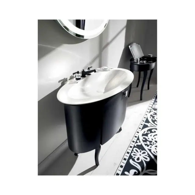 Комплект мебели с раковиной BURGBAD DIVA SEAB110 F0941 K0165 G0023 корпус,фронт,ножки - черно-синий, бархат-матовый, ручка со стекл.вставкой, хром