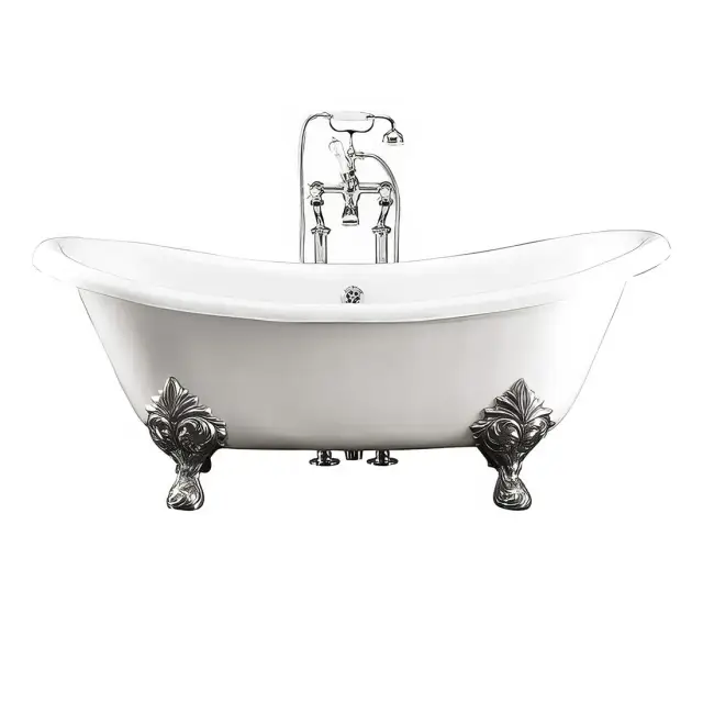 Ванна Devon&Devon Chérie 2MRCHERIEFLCRDD + SFD1058SNKSA слив-перелив для ванны с пробкой и цепочкой мат. никель, ножки полированный алюминий