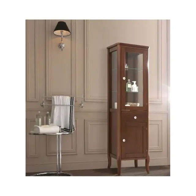 Пенал-витрина напольный, петли справа, 46.5*h160.5, орех