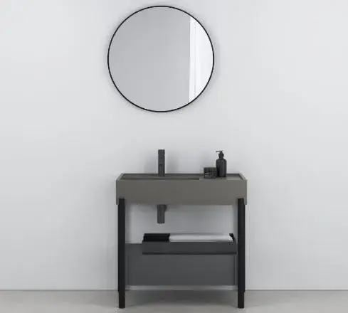 Консоль для ванной комнаты Cielo Plinio 85 PNLA85COLOR.BA+PNC85L.BA+PNSC10.NE+PNST85.NM+CASPT75.NM+SIFN+PIL01NM.BA Matt Black/basalto