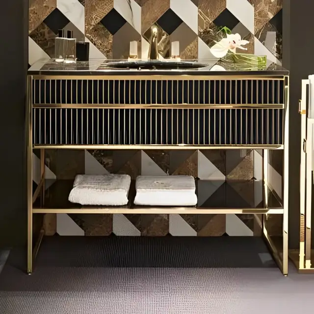 Консоль для ванной комнаты Oasis ACADEMY 0AC1CP1084530110OR рама золото, декор ribbed G556 черный лак