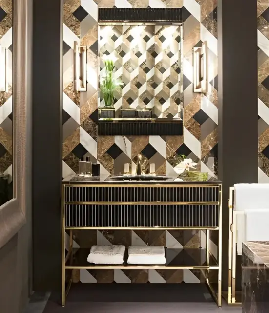 Консоль для ванной комнаты Oasis ACADEMY 0AC1CP1084530110OR + 0ACTTS100253110LMQ + 0LVBSTC00000005 + 0ACTSFS00000000 + 0AC1XXX10000066OR рама золото, декор ribbed G556 черный лак, nero marquina