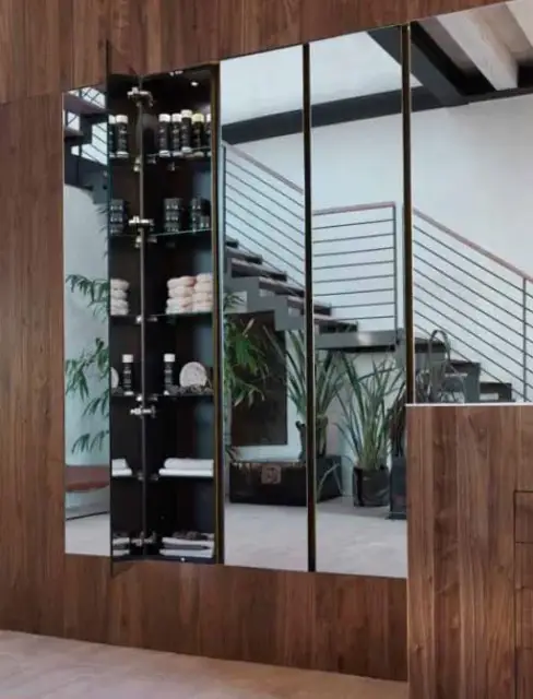 Пенал встраиваемый, с подсветкой паза и лампой, (dx), 36*17*h178, дверь зеркальная