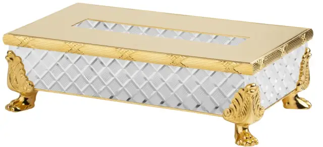 Контейнер для салфеток Cristal&Bronze CRISTAL TAILLE “LOSANGE” CISELÉ FS09C-C13-662 Clear crystal/Polished Soft Gold C13