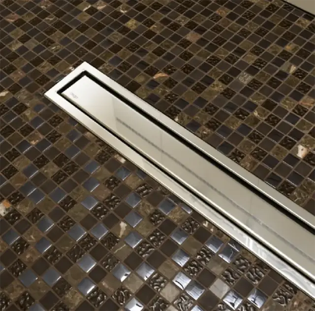 Трап душевой L 1000мм с решоткой и монтажной рамкой 120*11*16.5, матовый хром