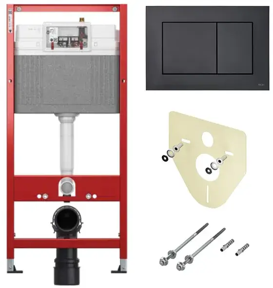 Комплект для установки подвесного унитаза (монт.стеллаж+крепл+звукоиз+панель смыва TECEnow) черный матовый