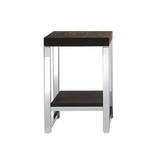 Табурет для ванной комнаты с полкой 30*30*h44, структура - полированная нержавеющая сталь, полка и сиденье - темный ясень