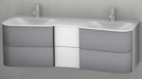 Комплект мебели с раковиной BURGBAD BADU SFUK152 F3689 T0011 G0196 фасад платина T0011, корпус белый матовый F3689, ручки антрацит G0196