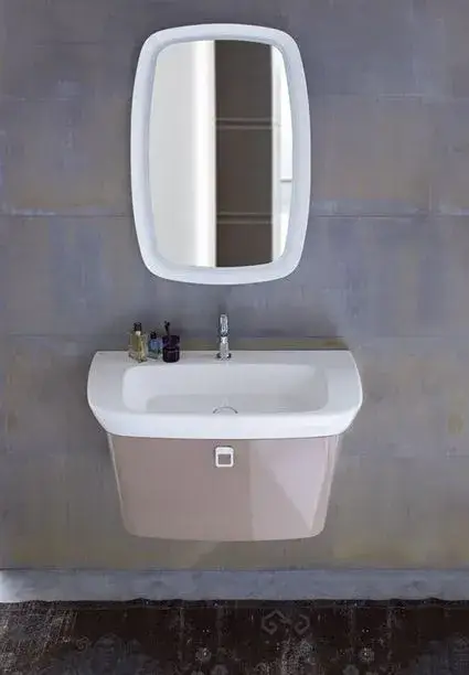 Комплект мебели с раковиной BURGBAD Max 1 SELR091 F1039 K0012 G0106 фронт и каркас - камыш глянцевый, ручка хром