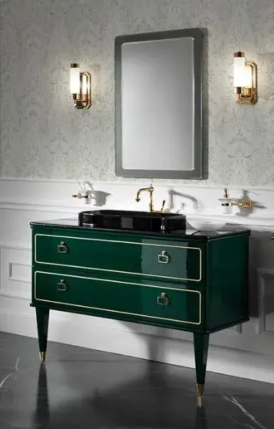Комплект мебели с раковиной Mia Italia TORINO TORHCA120680.50+TORTM120CERRET.102+MLCESI016.208+TORSMSR6090.FU polish forest green, ручки и декор золото