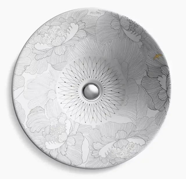 Раковина KOHLER EMPRESS BOUQUET K-14223-SMC-0 цветочная графика на белом фоне