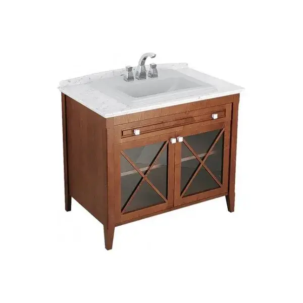 Комплект мебели с раковиной VILLEROY&BOCH Hommage 897910R2 + 710263R2 массив дерева/цвет орех, мрамор carrara, ручки - керамика