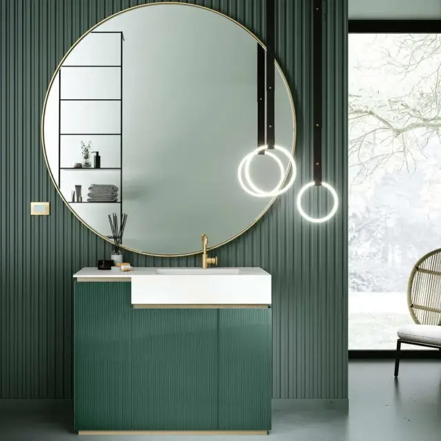 Комплект мебели с раковиной Artelinea Fusion FU115S (FUD115S+BFU115D) FLUTES SMERALDO-E8, цоколь+полоса-BRONZO-BR