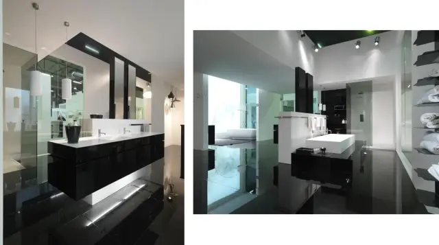 Комплект мебели с раковиной Milldue Kubik 6939+5872*2+4899*2+1309+7103*5+OPM110+1320+4066+7080*2+1303 черный глянец