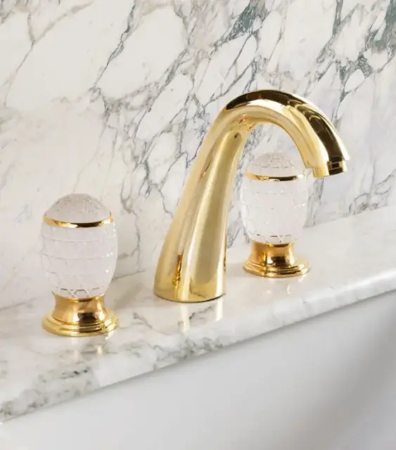 Смеситель для раковины Oasis Venice 000RBVE082OR золото, ручки - муранское стекло