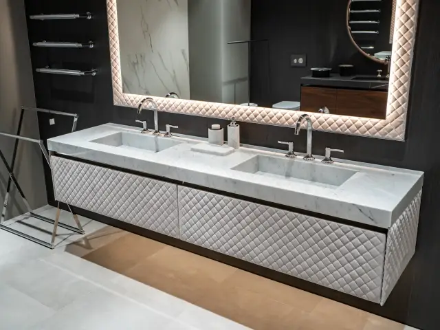 Комплект мебели с раковиной Milldue Four seasons 4727*2+2475*2+4723.DX+4723.SX+4376.218,2+9645.216 ALCANTARA PASTEL GREY, GOLA-ACCIAIO LUCIDO/BIANCO CARRARA-A10