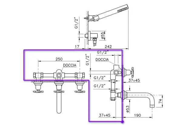Nicolazzi C2203DX Встраиваемая часть для смесителя со стены