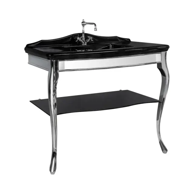 Консоль для ванной комнаты Devon&Devon Jacqueline ceramic DEJACQ1FNECRFU структура - хром, раковина - черная керамика, полка - дымчатое стекло