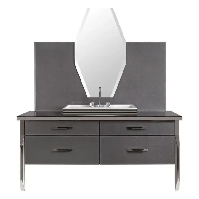 Комплект мебели с раковиной Milldue Hilton 3051+9226+5815+5818+5810.sx+5810.dx+3045A*2+5819 93 twill smoke, polished steel, matt nero lacquer - 22