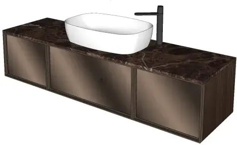 Комплект мебели с раковиной Antonio Lupi BESPOKE KILM272_R1 + KIBM245_R1*2 + KL1*2 + SLIM40 45*2+ MR147 170 + SENSO рама Bronz, корпус Skin cenere, фасад Bronz mirror, топ Emperador