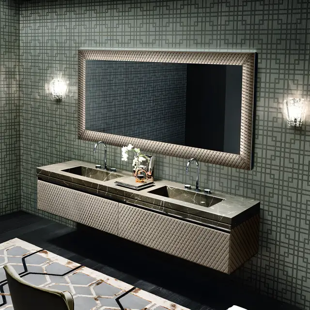 Зеркало для ванной Milldue LOSANNA 3471 рама-кожа-414/ACCIAIO LUCIDO