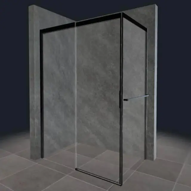 Ограждение в угол Duka ACQUA 5000 QR-ST2W.L.1200.2000.NER.AQB10.C+QR-W2.R.900.2000.NER.AQB10.C+HT-BA профиль-черный/прозрачное стекло с трафаретной печатью антрацит по верху+ProCare