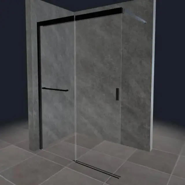 Ограждение в угол Duka LIBERO 5000 FR-G2.L.SB2.1400.155.NER.AQB10+HT-BA профиль-черный/прозрачное стекло с трафаретной печатью антрацит по верху+п/держатель