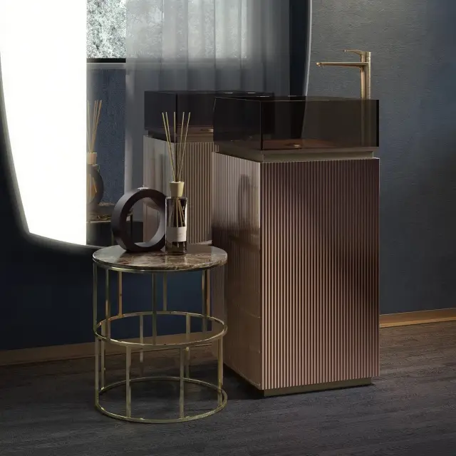 Комплект мебели с раковиной Artelinea PLISSE’ COLLECTION PL41D (PLD41D+BPL40) FLUTES BRONZO-B2, цоколь Bronzo