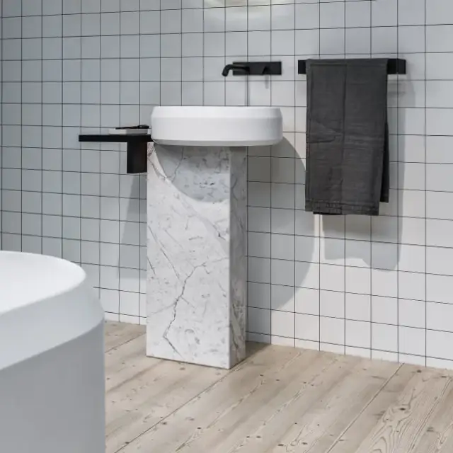 Раковина Agape LARIANA ACER1073ZZ+ACER1126.F.D.F.MC+ALEG1127.RW мрамор BIANCO DI CARRARA/раковина Cristaplant white/полочка ROVERE SCURO-RW