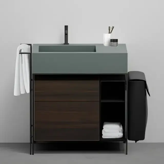 Комплект мебели с раковиной Cielo Narciso Mini NASTM.NM+NABOX.NM+NACE.EU+NASC.NE+NALAMSX.MU+PIL01NM.MU+SIFN+NAPL.NM цвет-черный матовый/Eucalipto, раковина-MUSCHIO