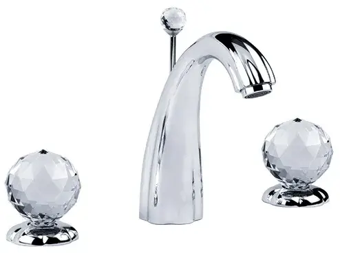 Смеситель для раковины на 3 отв., и сливной гарнитур излив 13, h16.5 цвет хром/ручки прозрачный хрусталь