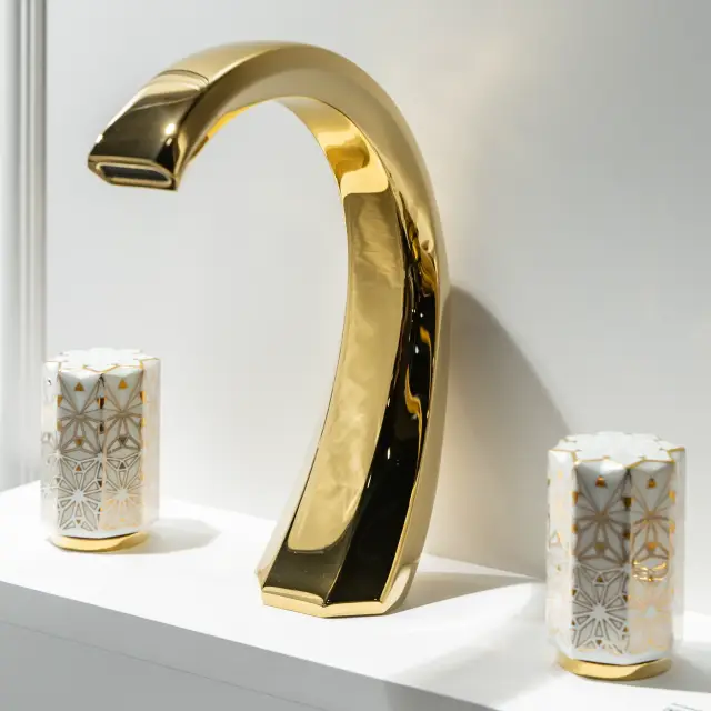 Смеситель для раковины THG Nihal porcelaine U2N.H52.151 золото PVD (H52)