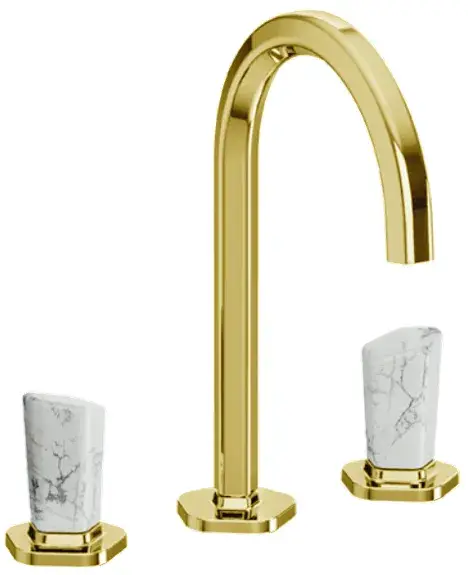 Смеситель для раковины Jorger SHADÓ 635.30.300.020-51 цвет-золото, ручки-белая бирюза