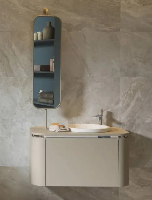 NOKEN PACK FORMA C Комплект 90 см: зеркало, тумба, раковина, смесите, белый/xром_almond/фасад almond