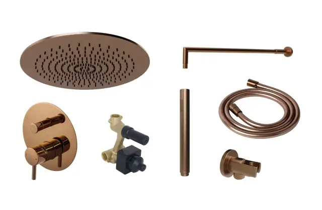 NOKEN PACK RONDO Комплект для душа, с верхним душем NEPTUNE SLIM Ø30 см, браш. медь