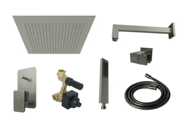 NOKEN PACK SQUARE Комплект для душа, с верхним душем NEPTUNE SLIM 30х30 см, браш. титан