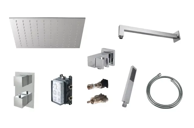 NOKEN PACK SQUARE N Душевой комплект с термостатом, ручным и верхним душем 30 см, хром